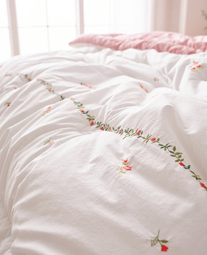 [ORGANIC Cotton] Embroidery White Comforter Set