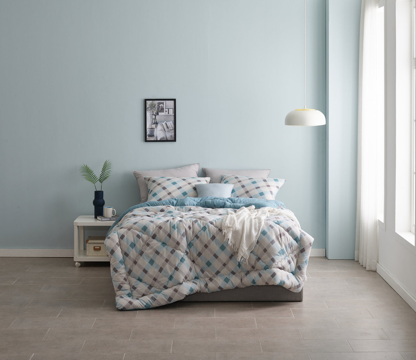 High Density Peach Skin Anti Mite Comforter Set_BLUE_Twin/Twin XL