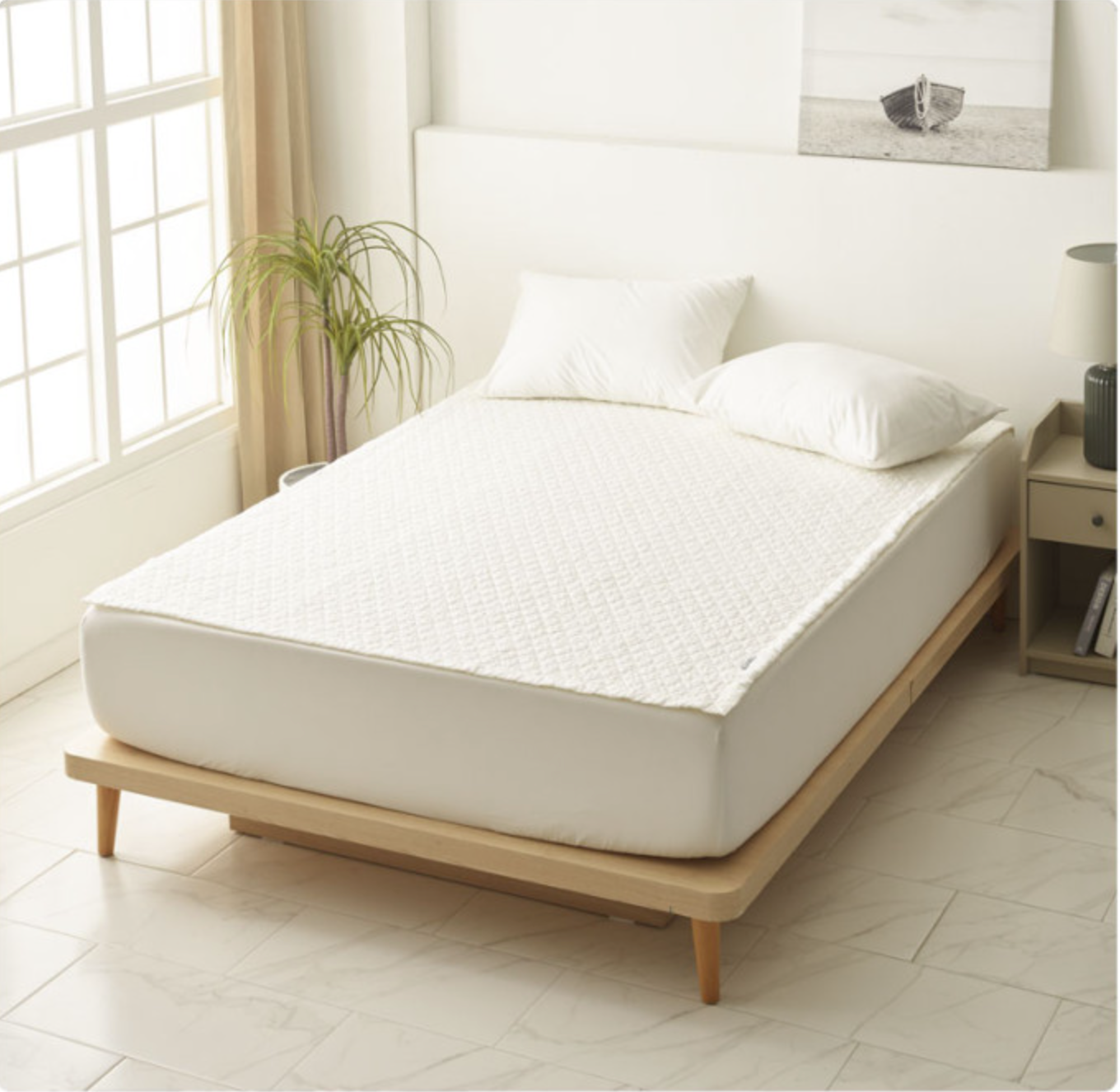 100% Asa Cotton Spread,Mattress Pad, Blanket_White