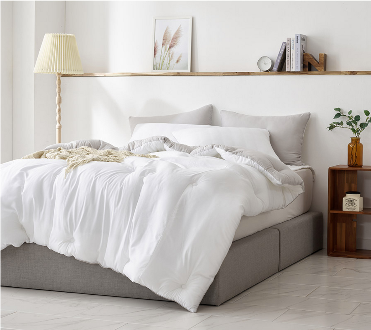 Premium 100% Tencel Modal Comforter Single/Twin Reversible_White Grey