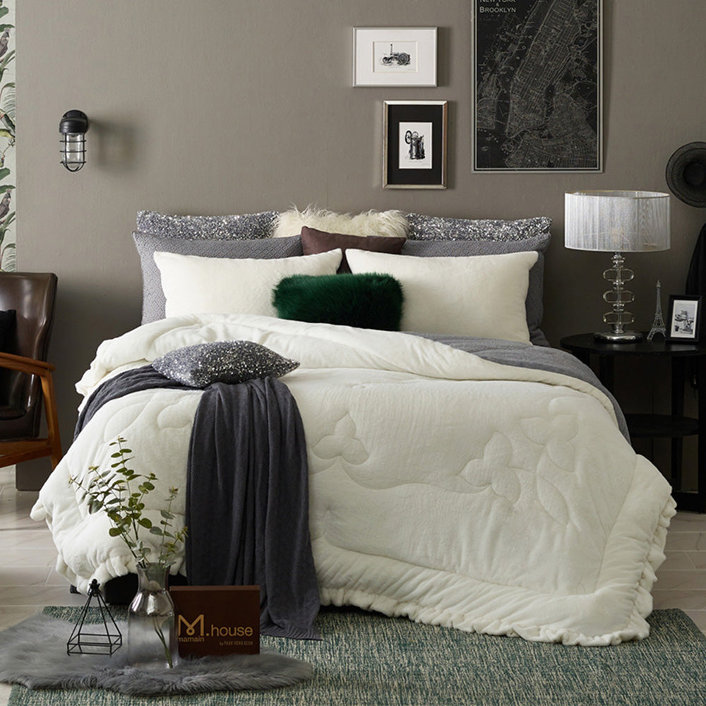 Premium Real Fur Touch Micromink Comforter Set_Ivory
