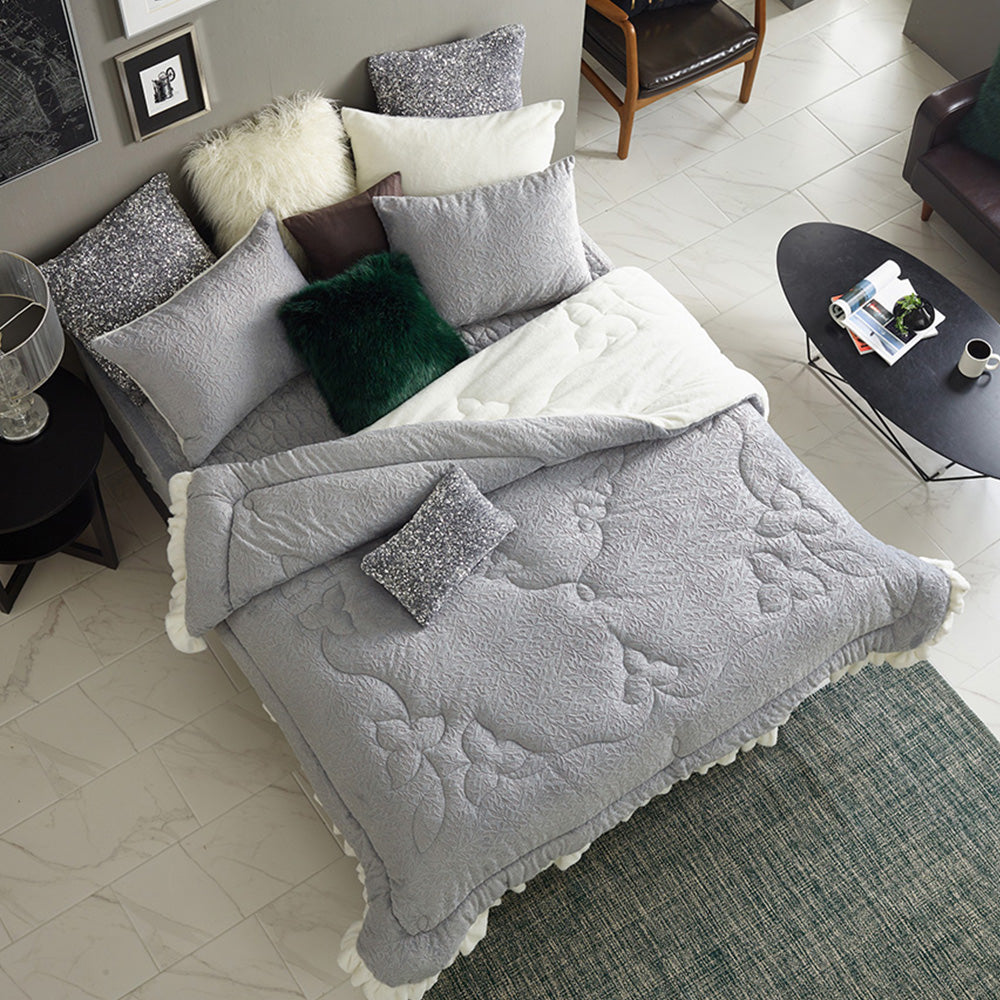 Premium Real Fur Touch Micromink Comforter Set_Ivory
