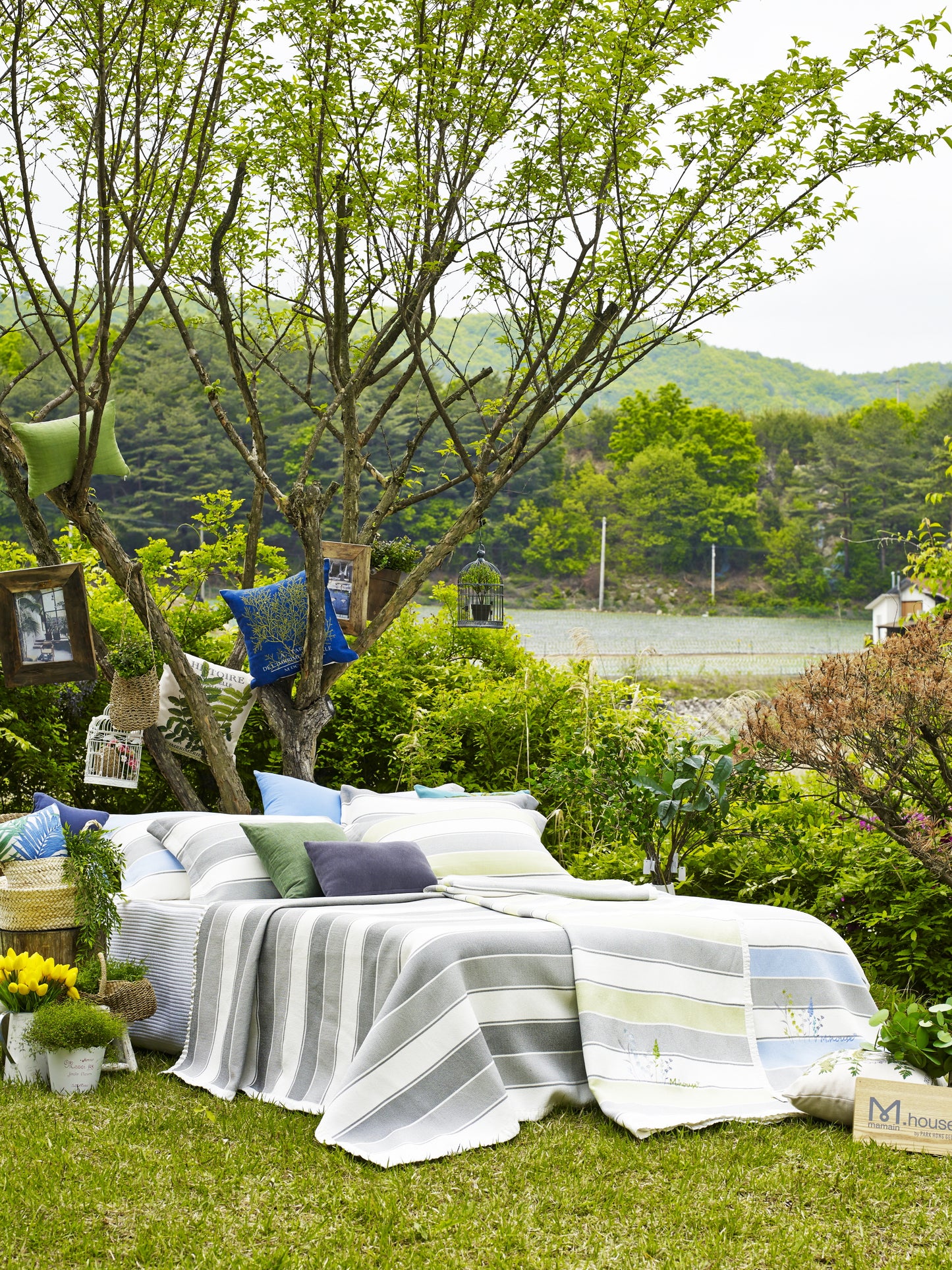 Super COOL 100% Korean Art Silk Blanket set_Green&Grey