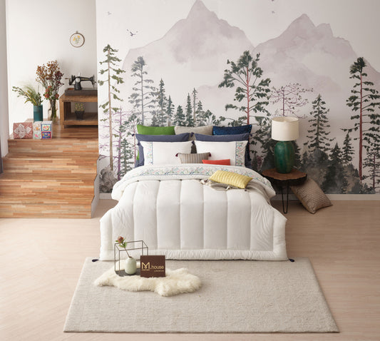 [Premium High Density Cotton] Korea Traditional Style Embroidery White Comforter Set