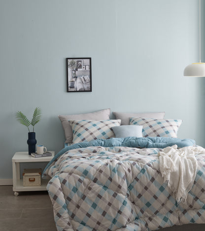 High Density Peach Skin Anti Mite Comforter Set_BLUE_Twin/Twin XL