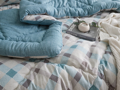High Density Peach Skin Anti Mite Comforter Set_BLUE_Twin/Twin XL