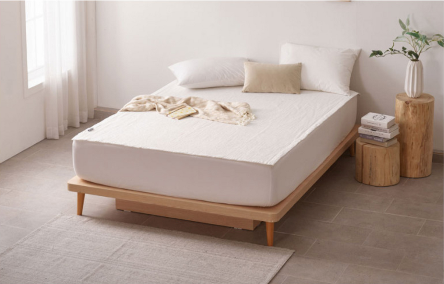 100% Washing Cotton Spread,Mattress Pad, Blanket_White