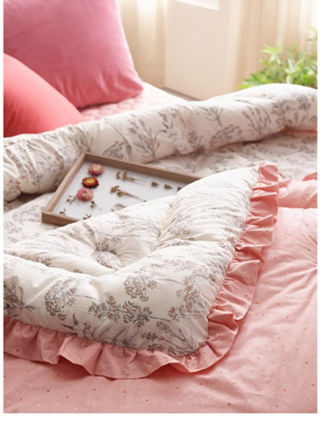 [ORGANIC Cotton] Beige & Pink double side Comforter Set