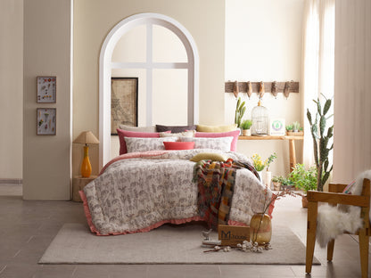 [ORGANIC Cotton] Beige & Pink double side Comforter Set