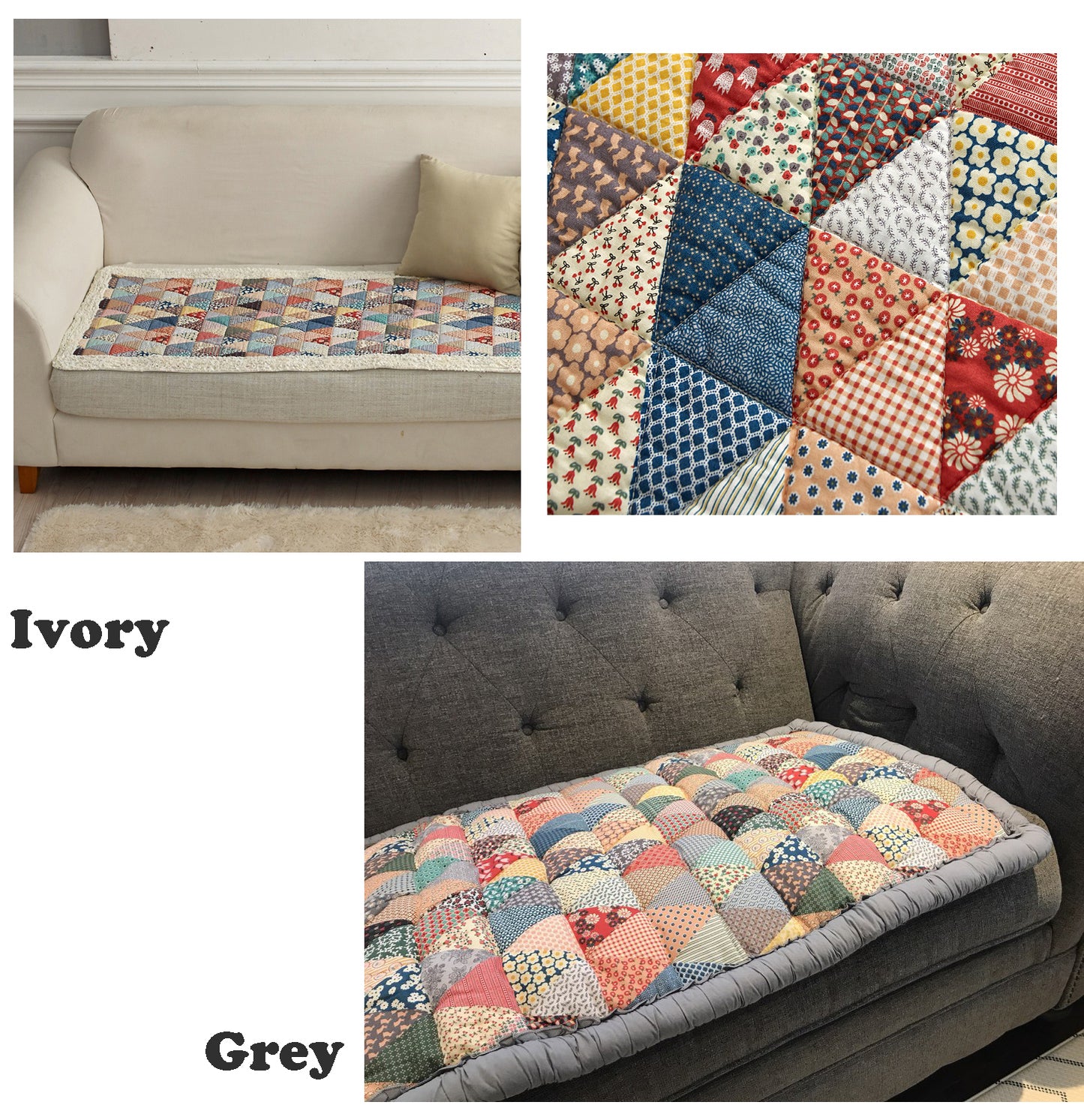 100% Cotton Quilt Sofa Pad_Grey